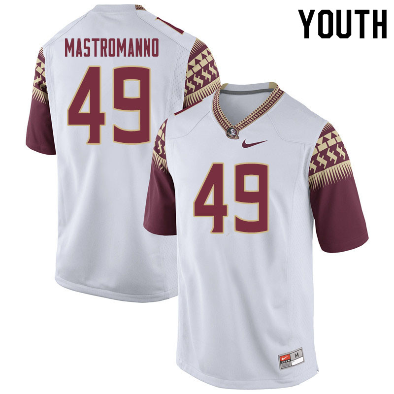 Youth #49 Alex Mastromanno Florida State Seminoles College Football Jerseys Sale-White